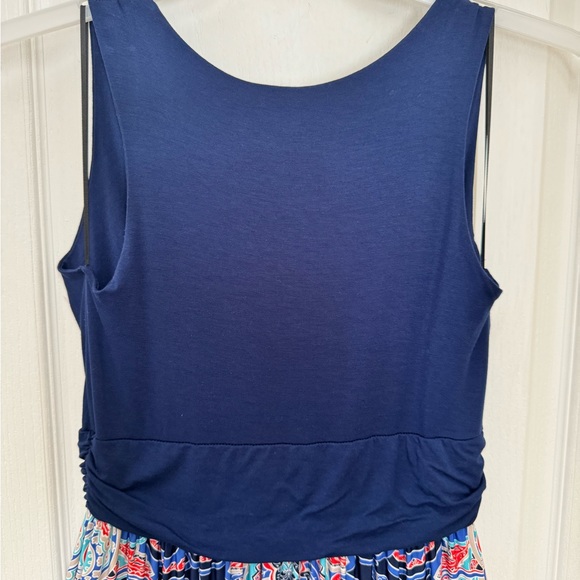 GILLI MAXI DRESS. SLEEVELESS SURPLICE NAVY BLUE + PAISLEY DRESS. LIKE NEW! - Picture 8 of 14